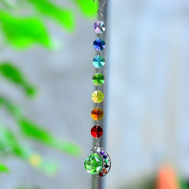 7 Chakra Moon Natural Stone Sun Catcher - Floral Fawna