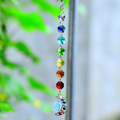 7 Chakra Moon Natural Stone Sun Catcher - Floral Fawna