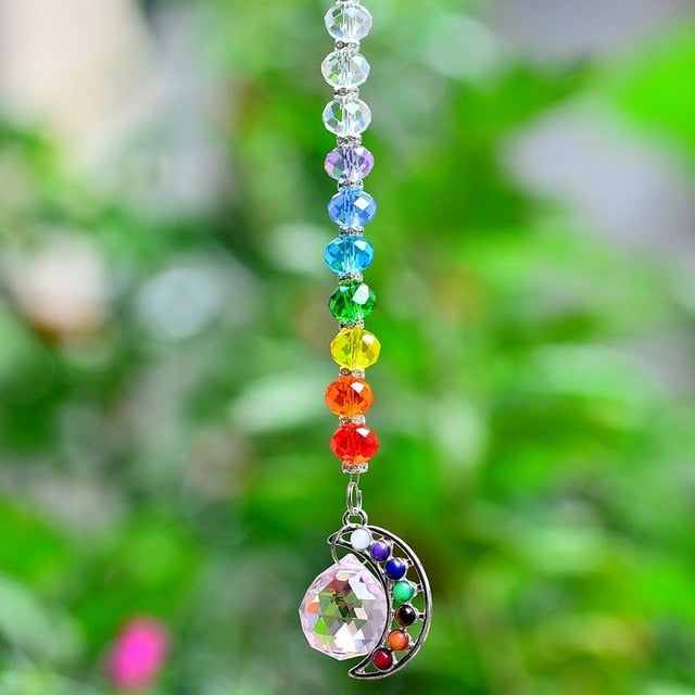 7 Chakra Moon Natural Stone Sun Catcher - Floral Fawna