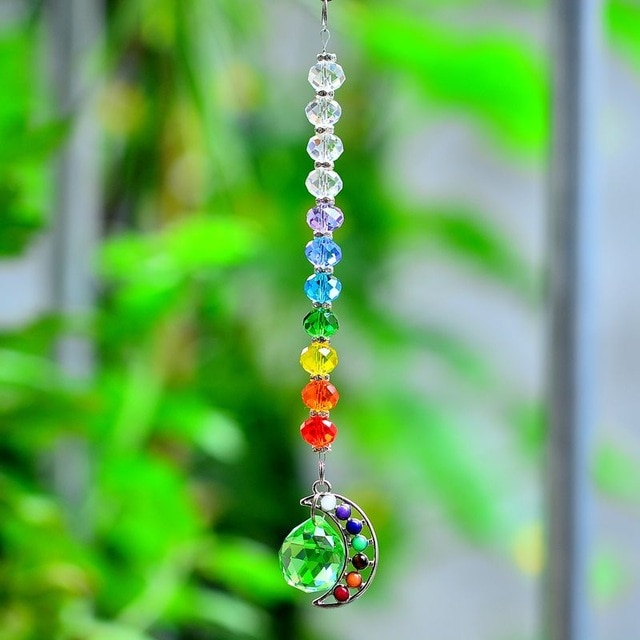 7 Chakra Moon Natural Stone Sun Catcher - Floral Fawna