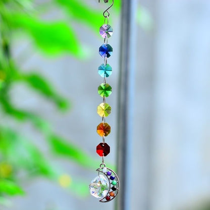 7 Chakra Moon Natural Stone Sun Catcher - Floral Fawna