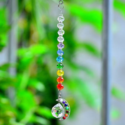 7 Chakra Moon Natural Stone Sun Catcher - Floral Fawna