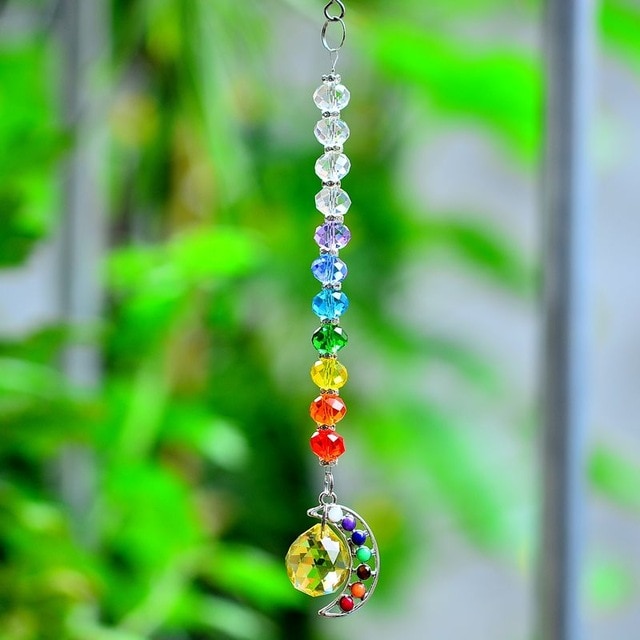 7 Chakra Moon Natural Stone Sun Catcher - Floral Fawna