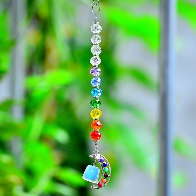 7 Chakra Moon Natural Stone Sun Catcher - Floral Fawna