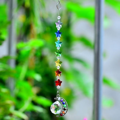 7 Chakra Moon Natural Stone Sun Catcher - Floral Fawna