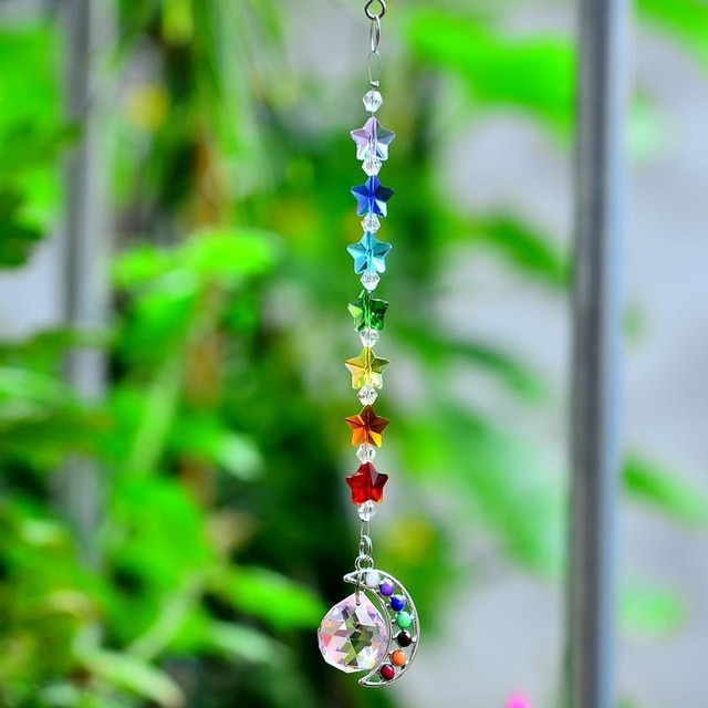 7 Chakra Moon Natural Stone Sun Catcher - Floral Fawna