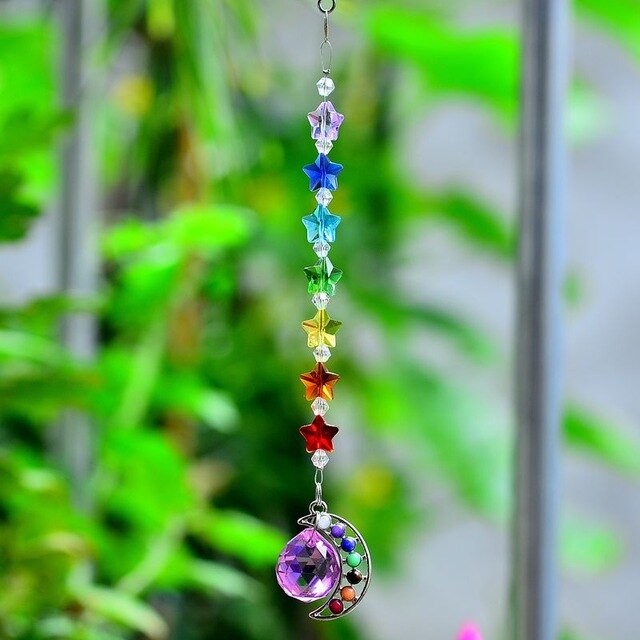 7 Chakra Moon Natural Stone Sun Catcher - Floral Fawna