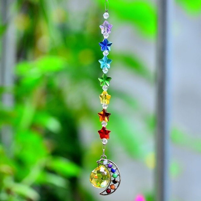 7 Chakra Moon Natural Stone Sun Catcher - Floral Fawna