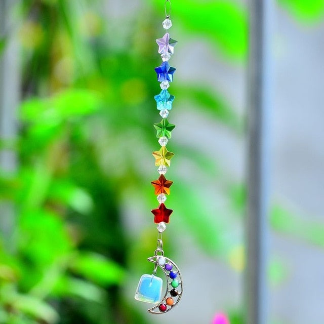 7 Chakra Moon Natural Stone Sun Catcher - Floral Fawna