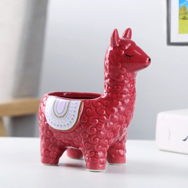 Alpaca Ceramic Planter - Floral Fawna