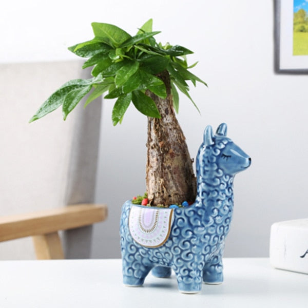 Alpaca Ceramic Planter - Floral Fawna