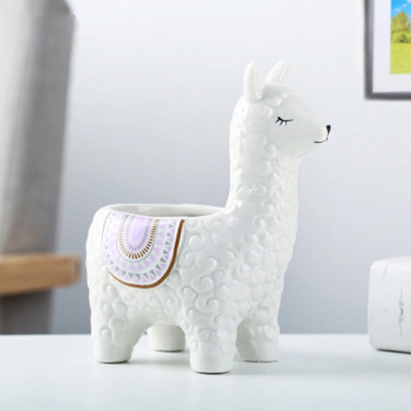 Alpaca Ceramic Planter - Floral Fawna