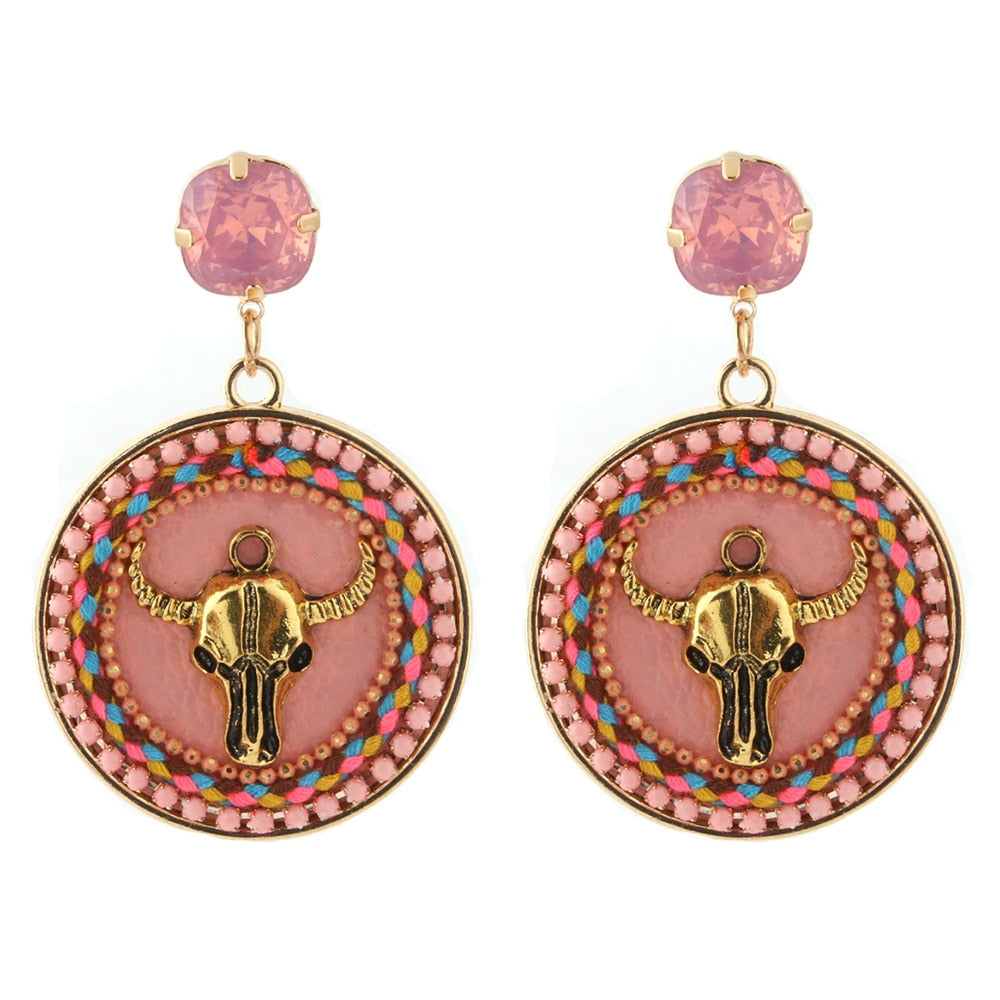 Circular Bull Earrings - Floral Fawna