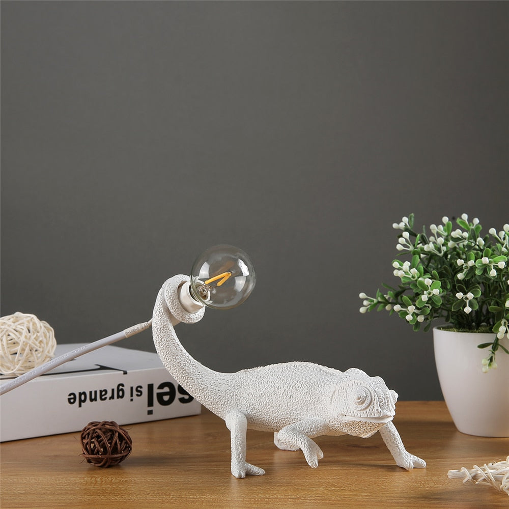 White Chameleon Lamp - Floral Fawna