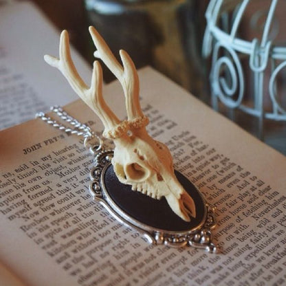 Deer Skull Cameo Necklace - Floral Fawna