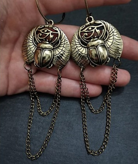 Egyptian Scarab Beetle Hoop Earrings - Floral Fawna