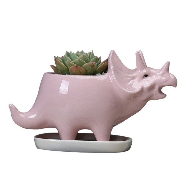 Ceramic Triceratops Planters - Floral Fawna