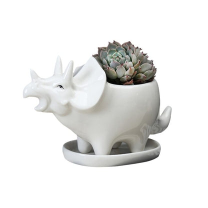 Ceramic Triceratops Planters - Floral Fawna