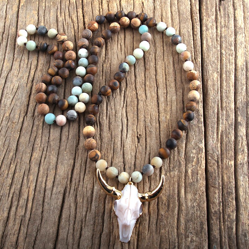 Buffalo Skull Real Stone Unisex Necklace - Floral Fawna