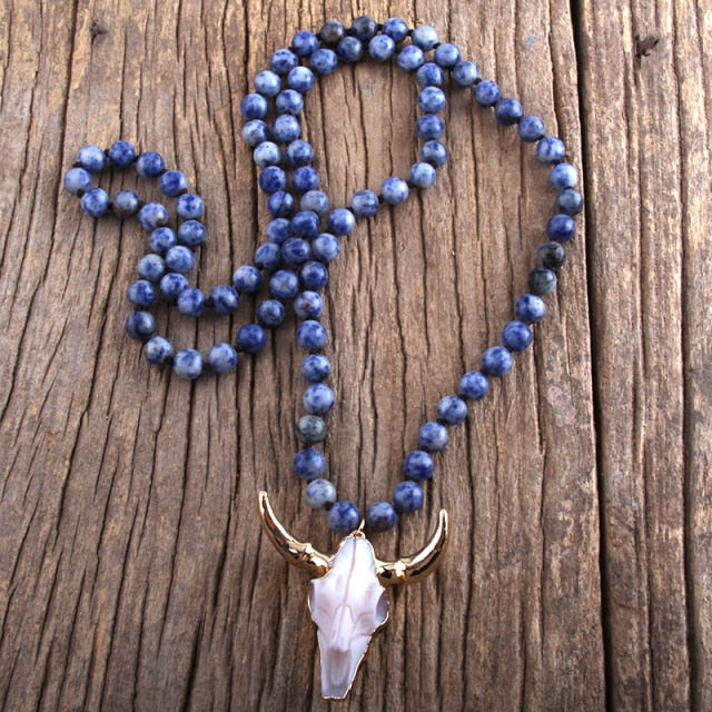 Buffalo Skull Real Stone Unisex Necklace - Floral Fawna