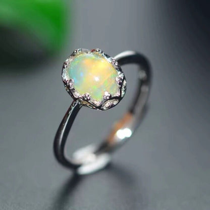 Natural Opal Sterling Silver Ring - Floral Fawna