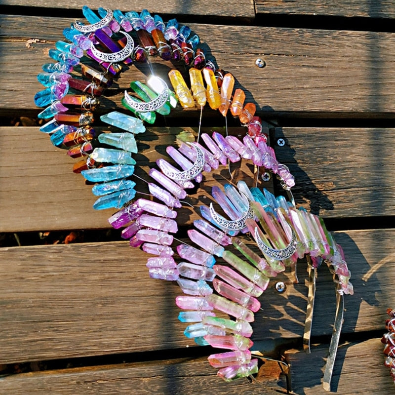 Rainbow Quartz Crystal Headband - Floral Fawna