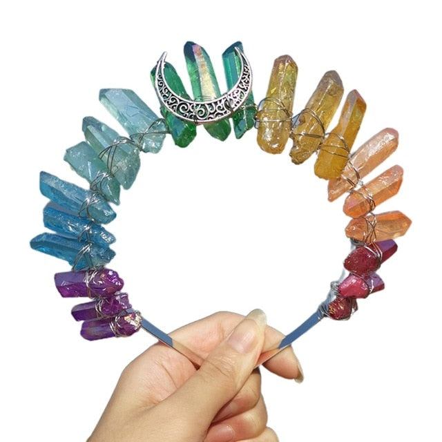 Rainbow Quartz Crystal Headband - Floral Fawna