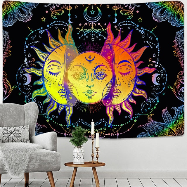 Sun And Moon Mandala Tapestry - Floral Fawna