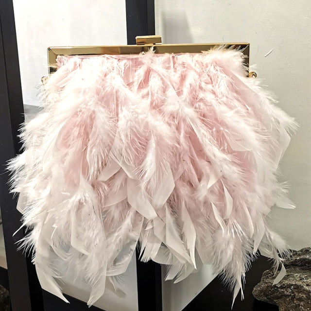 Gatsby Feather Evening Bag - Floral Fawna