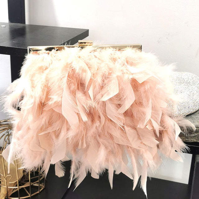 Gatsby Feather Evening Bag - Floral Fawna