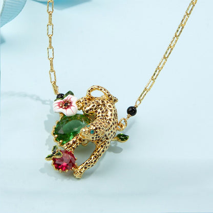 Luxurious Leaping Leopard Necklace - Floral Fawna