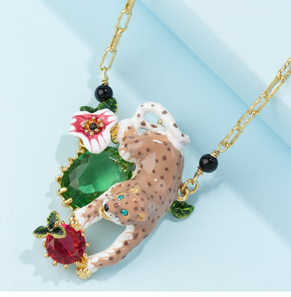 Luxurious Leaping Leopard Necklace - Floral Fawna