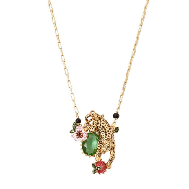 Luxurious Leaping Leopard Necklace - Floral Fawna