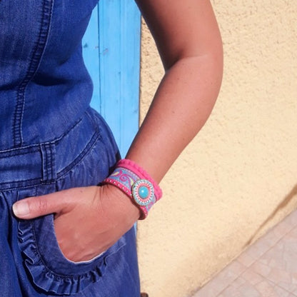 Bohemian Leather and Stone Bracelet - Floral Fawna