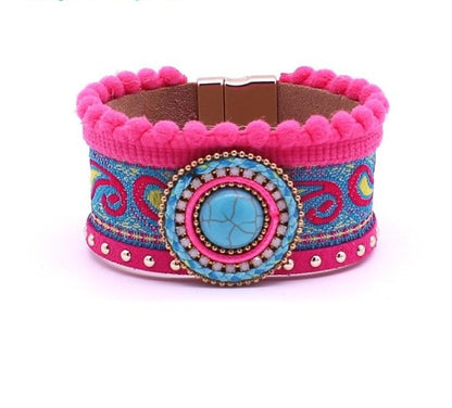 Bohemian Leather and Stone Bracelet - Floral Fawna