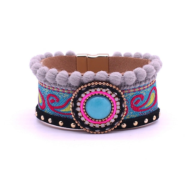 Bohemian Leather and Stone Bracelet - Floral Fawna