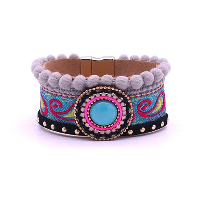 Bohemian Leather and Stone Bracelet - Floral Fawna