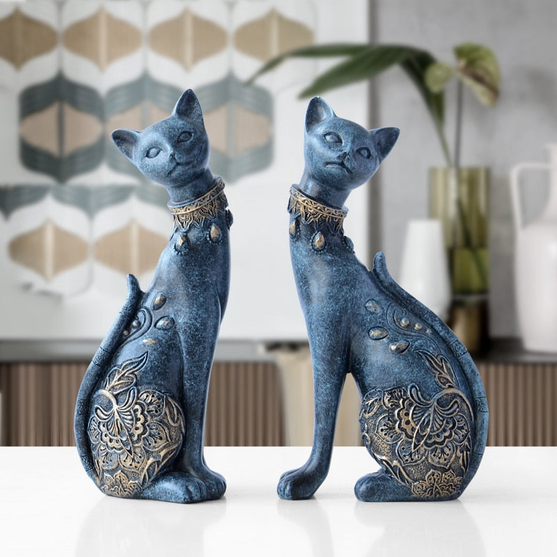 2 Pcs Sleek Cats Figurines - Floral Fawna