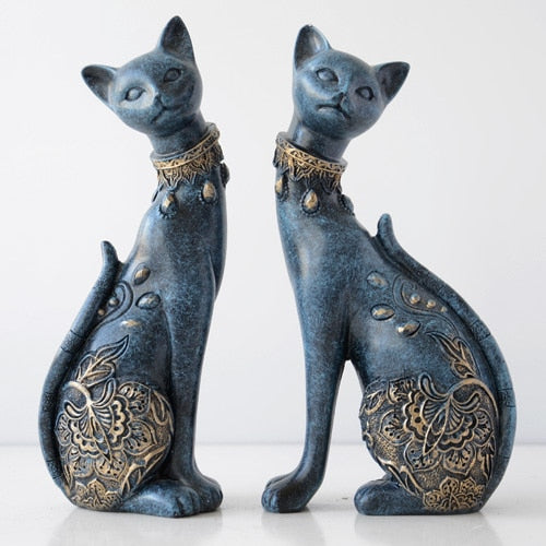 2 Pcs Sleek Cats Figurines - Floral Fawna