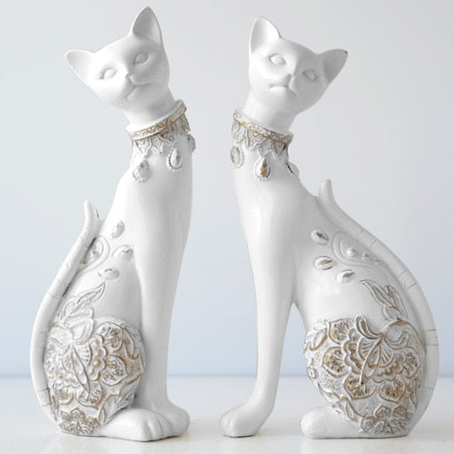 2 Pcs Sleek Cats Figurines - Floral Fawna