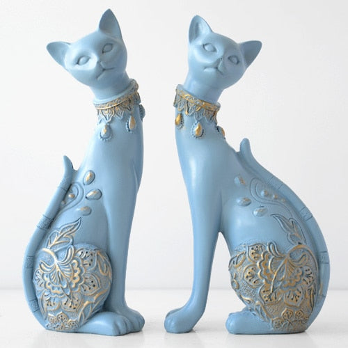 2 Pcs Sleek Cats Figurines - Floral Fawna