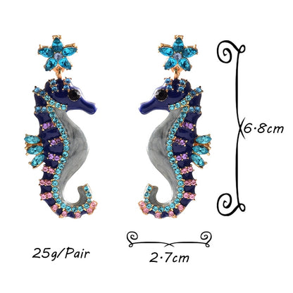 Seahorse Statement Earrings - Floral Fawna