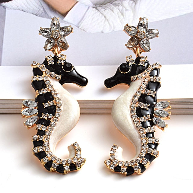 Seahorse Statement Earrings - Floral Fawna