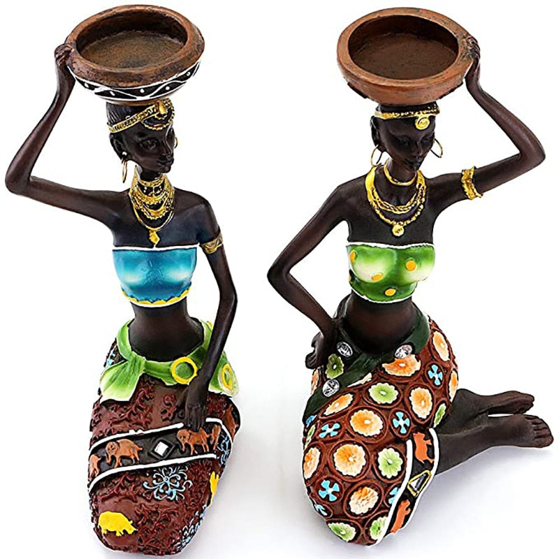 African Figurine Tealight Candle Holders - Floral Fawna