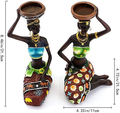 African Figurine Tealight Candle Holders - Floral Fawna