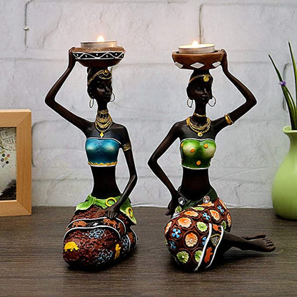 African Figurine Tealight Candle Holders - Floral Fawna