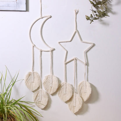 Handmade Moon Or Star Macrame Wall Hanging - Floral Fawna