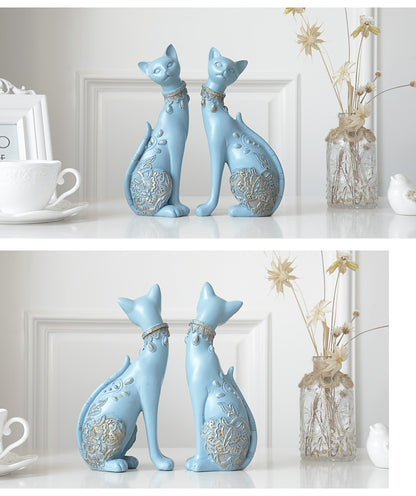 2 Pcs Sleek Cats Figurines - Floral Fawna