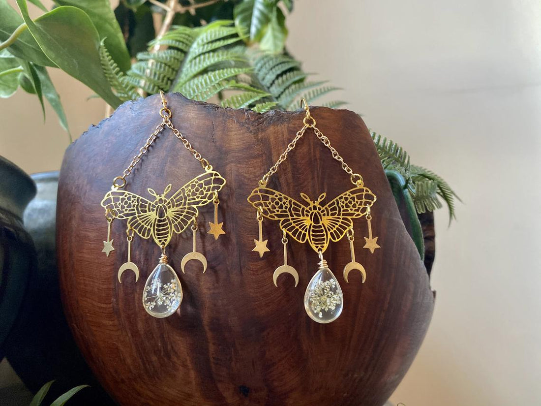 Celestial Moth Flower Earrings - Floral Fawna