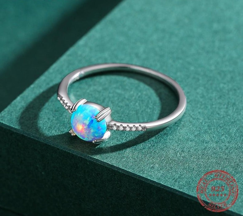 Sparkling Pale Blue Opal Ring - Floral Fawna